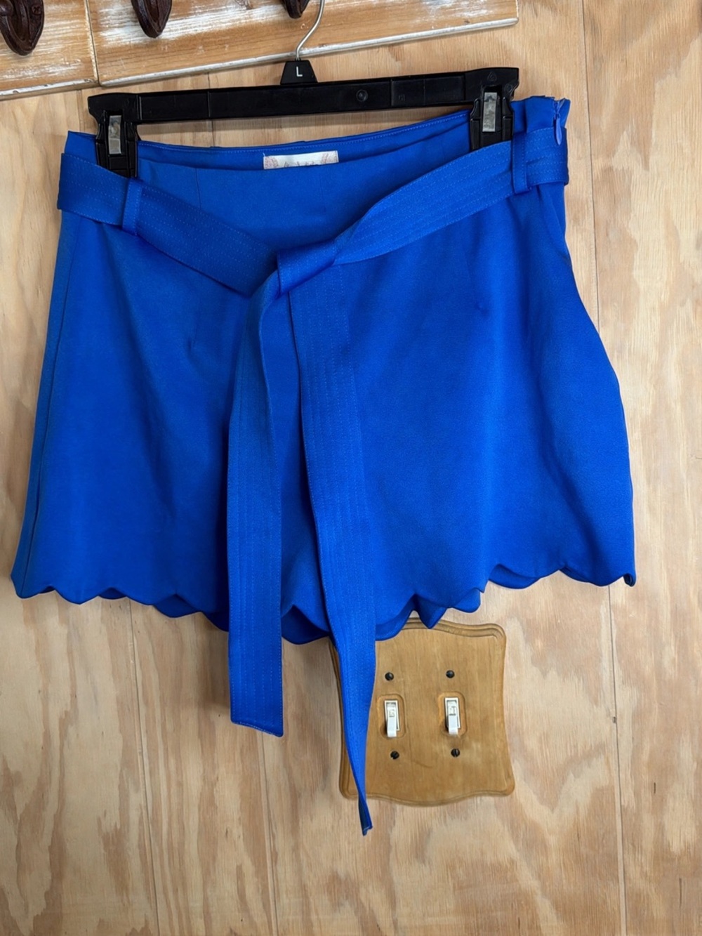 Altar'd State Cobalt Blue Scalloped Hem Belted High-Waist Shorts